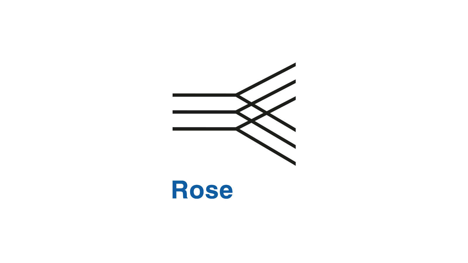 Das Logo von Rose zeigt stilisierte Linien in Schwarz, darunter der Firmenname